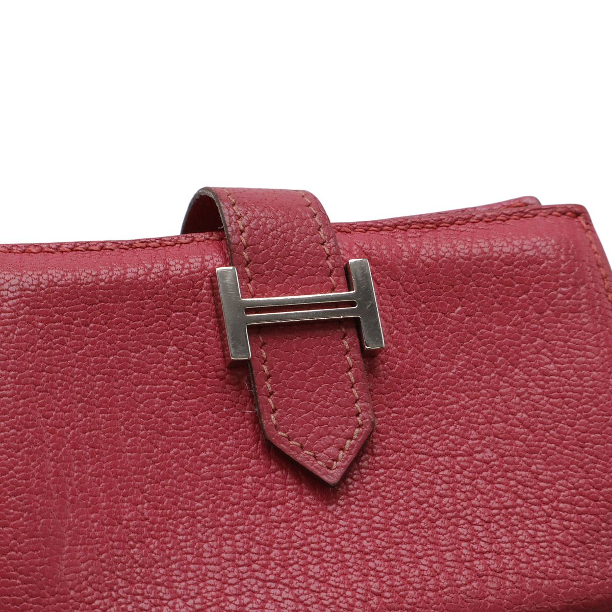 Hermes Bearn Card Case Business Chevre Leather Fuchsia Pink Silver — view 4