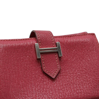 Hermes Bearn Card Case Business Chevre Leather Fuchsia Pink Silver — view 4