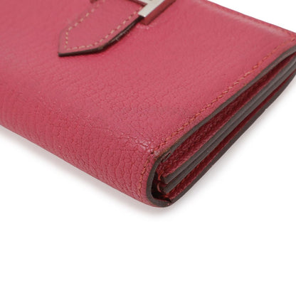 Hermes Bearn Card Case Business Chevre Leather Fuchsia Pink Silver — view 3