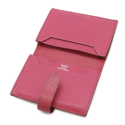 Hermes Bearn Card Case Business Chevre Leather Fuchsia Pink Silver — view 5