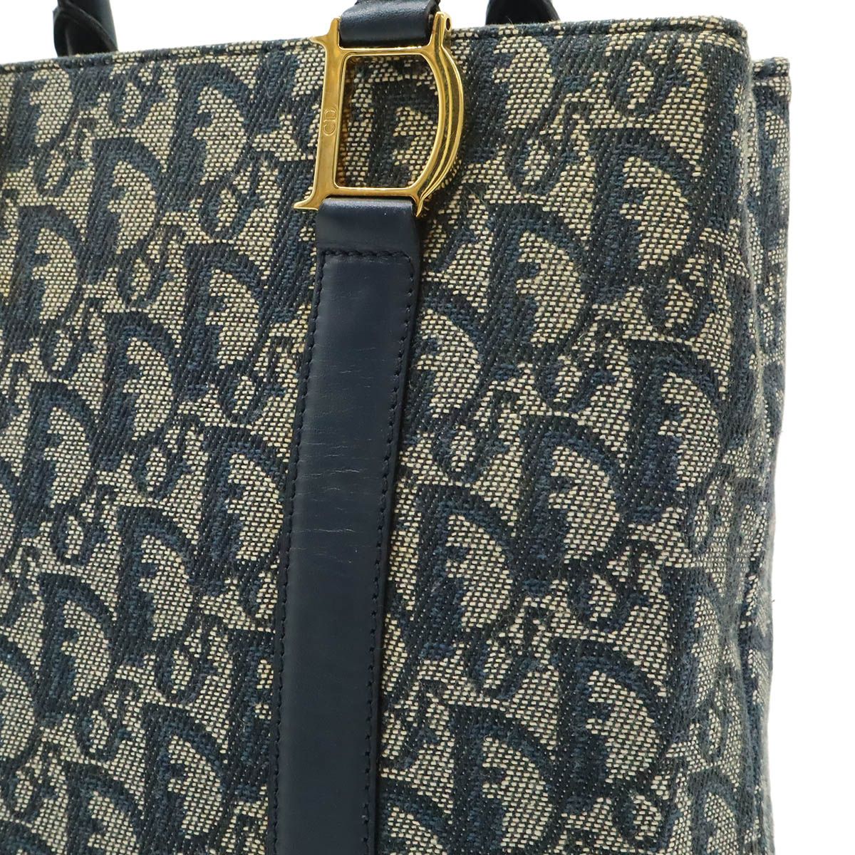 Dior Trotter Tote Jacquard Canvas Leather Navy Gold — view 8