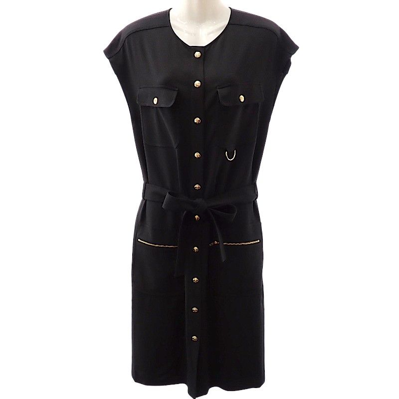 Celine Belt Army Dress Acetate Rayon Black 34 Travel
