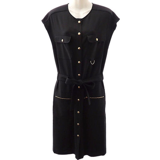 Celine Belt Army Dress Acetate Rayon Black 34 Travel