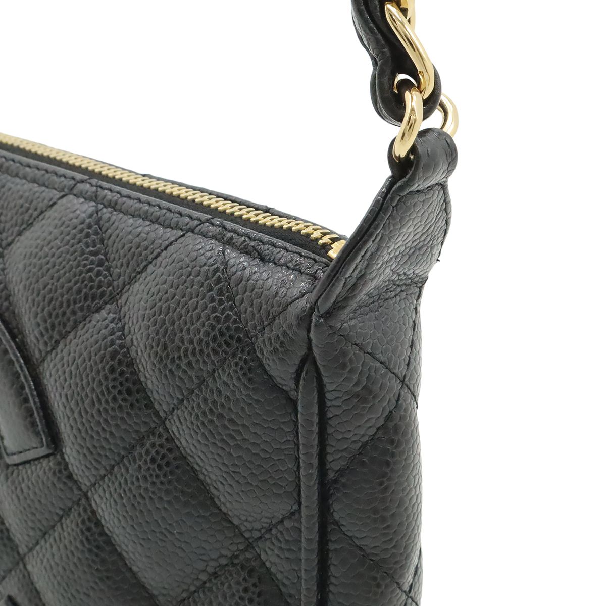 Chanel Quilted CC Logo Chain Shoulder Bag Caviar Leather Black Gold — view 6