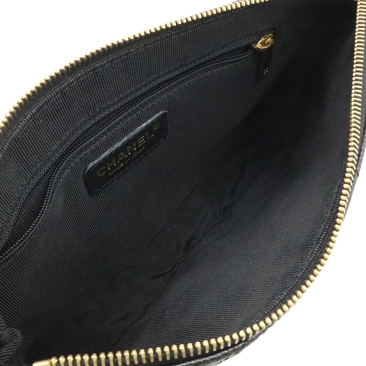 Chanel Quilted CC Logo Chain Shoulder Bag Caviar Leather Black Gold — view 5
