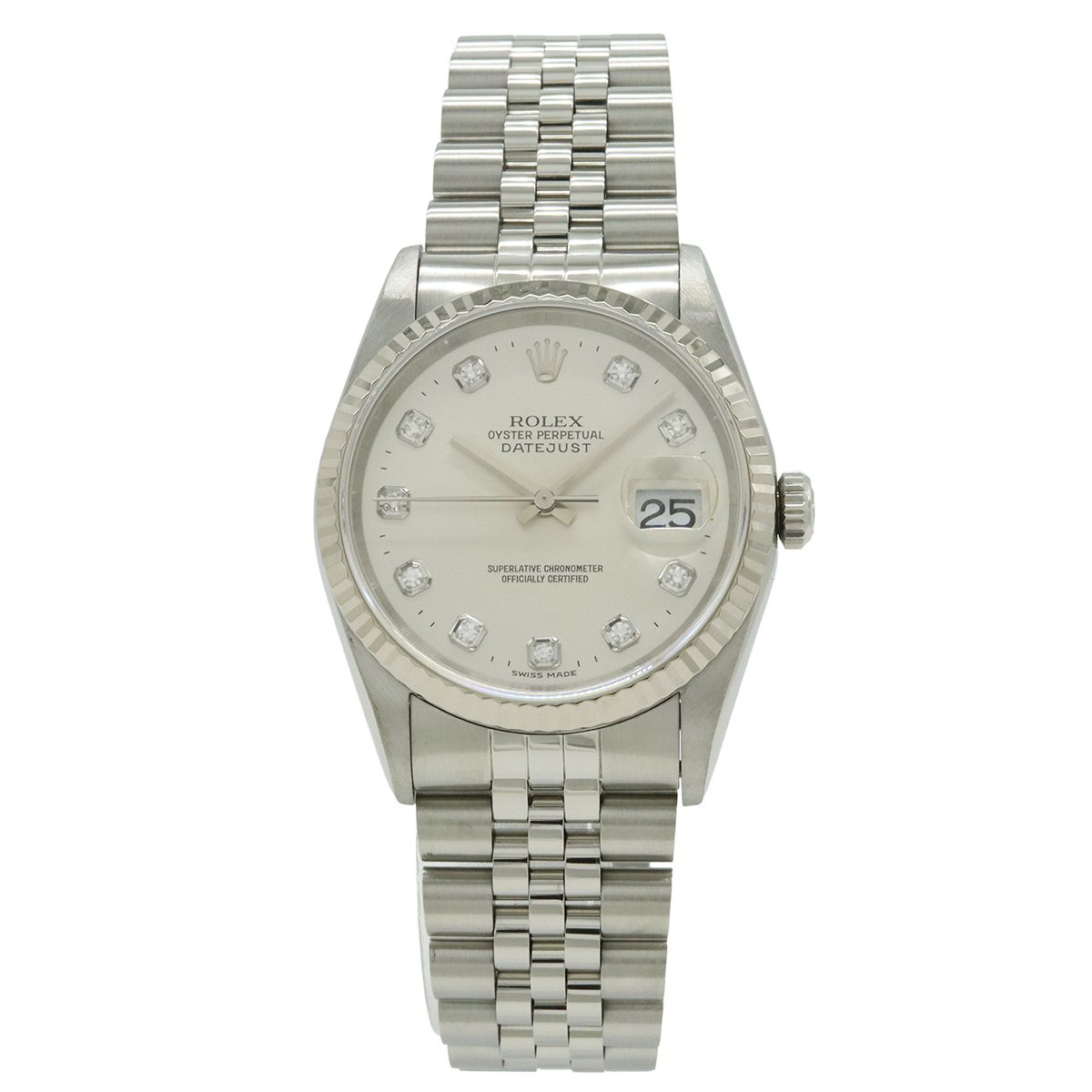 Rolex Datejust Silver Dial 18k White Gold Bezel SS T Number Automatic Watch