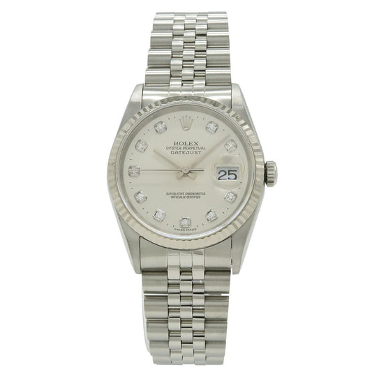 Rolex Datejust Silver Dial 18k White Gold Bezel SS T Number Automatic Watch