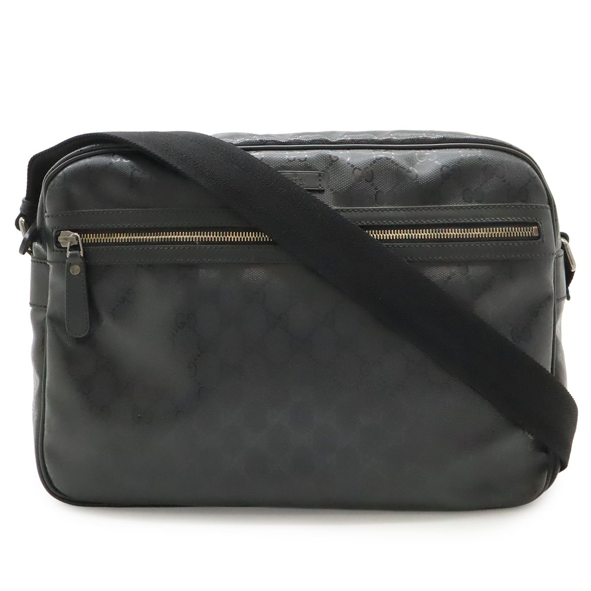 Gucci GG Supreme Shoulder Bag Crossbody Leather Black Silver