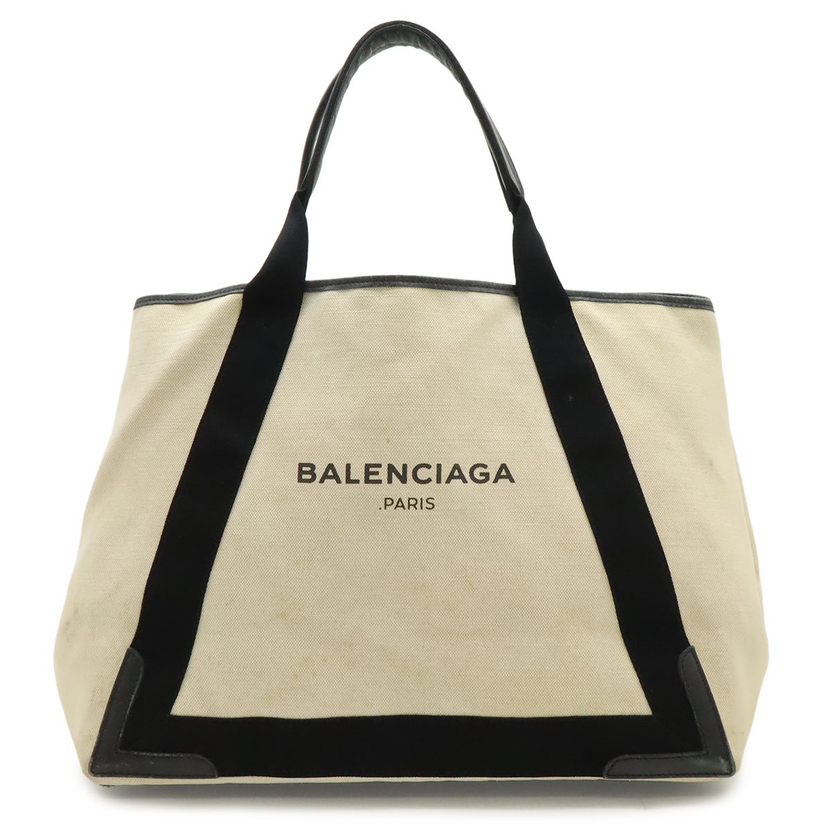 Balenciaga Navy Cabas M Tote Shoulder Bag Canvas Leather Natural Black Pouch