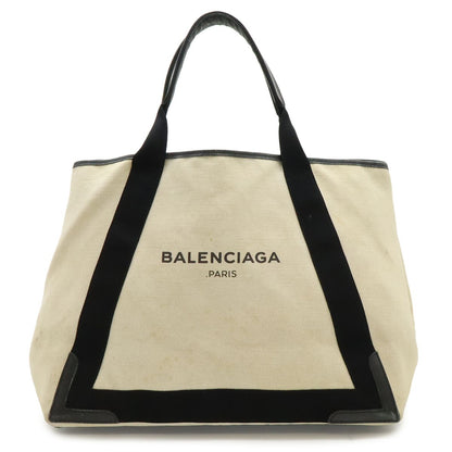 Balenciaga Navy Cabas M Tote Shoulder Bag Canvas Leather Natural Black Pouch