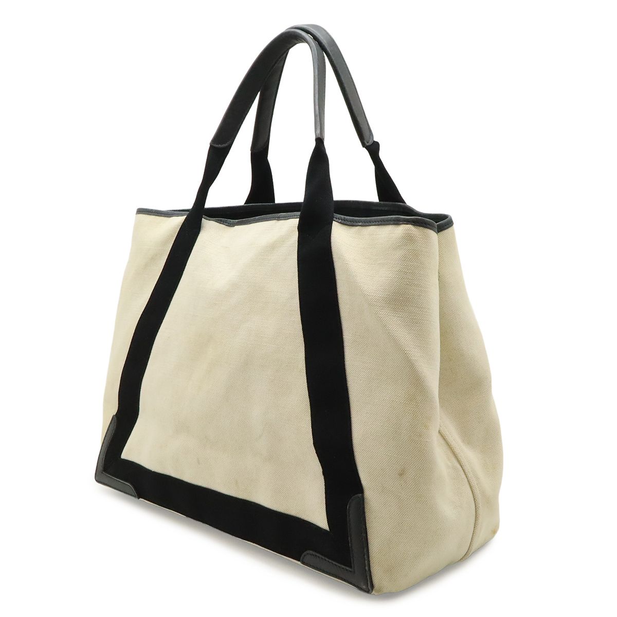 Balenciaga Navy Cabas M Tote Shoulder Bag Canvas Leather Natural Black Pouch — view 2