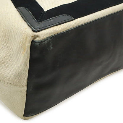 Balenciaga Navy Cabas M Tote Shoulder Bag Canvas Leather Natural Black Pouch — view 3