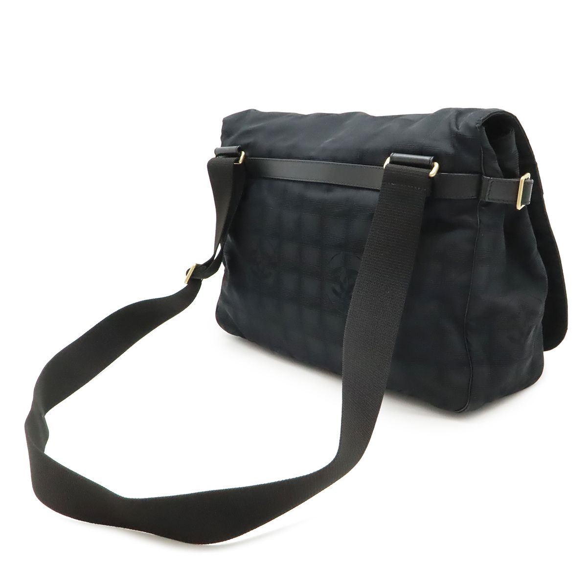 Chanel New Travel Line Messenger Bag Crossbody Nylon Jacquard Black Gold — view 2