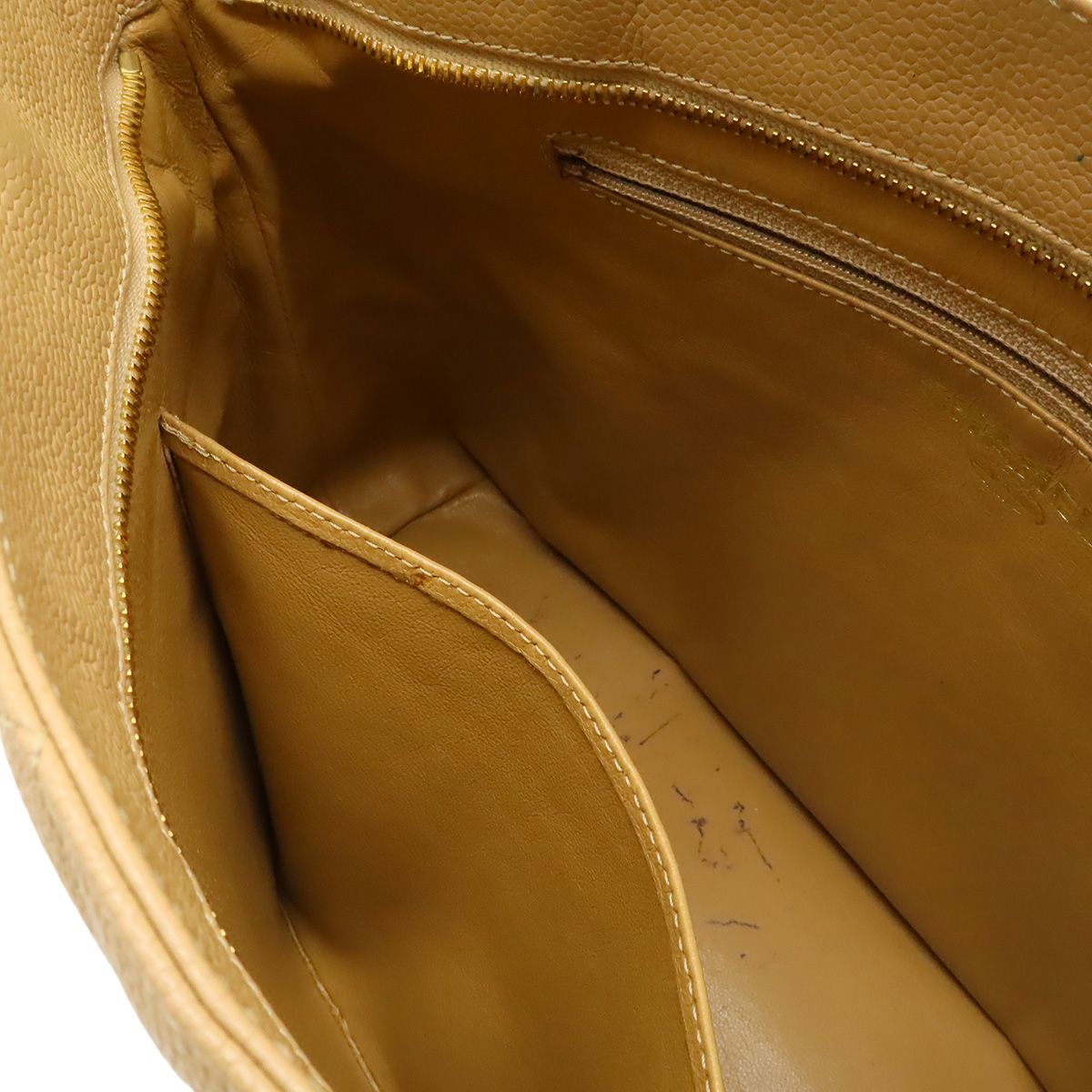 Chanel Quilted CC Logo Medallion Tote Shoulder Bag Caviar Leather Beige Gold — view 7