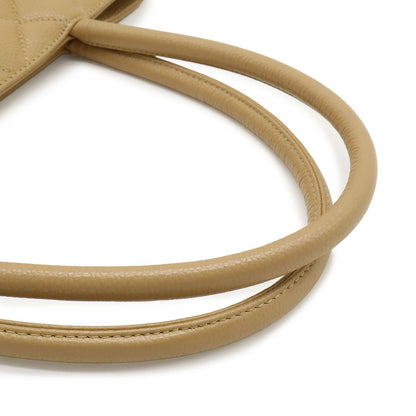 Chanel Quilted CC Logo Medallion Tote Shoulder Bag Caviar Leather Beige Gold — view 4