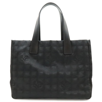 Chanel New Travel Line Tote MM Shoulder Bag Nylon Jacquard Lame Black