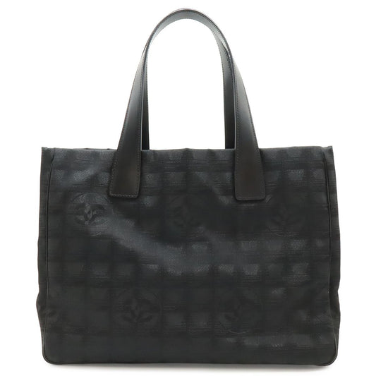 Chanel New Travel Line Tote MM Shoulder Bag Nylon Jacquard Lame Black