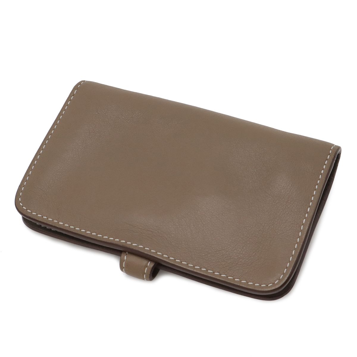 Hermes Dogon Key Case Coin Purse Card with Chain Voswift Leather Etoupe Gray — view 2