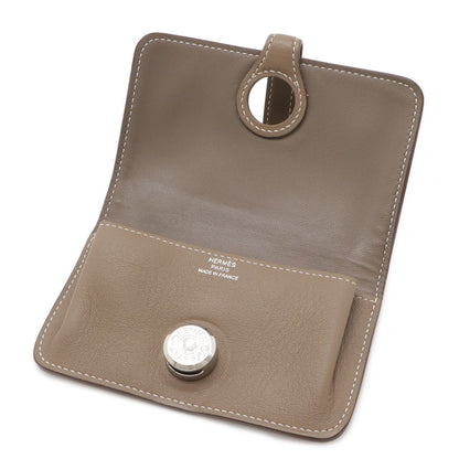 Hermes Dogon Key Case Coin Purse Card with Chain Voswift Leather Etoupe Gray — view 5