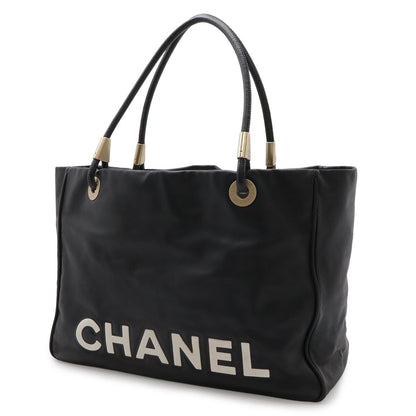 Chanel Camellia Logo Tote Large Shoulder Bag Leather Black Silver — view 2