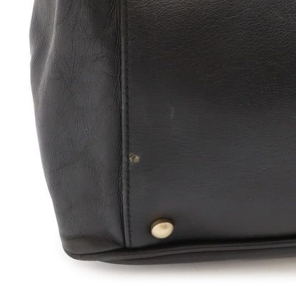 Chanel Camellia Logo Tote Large Shoulder Bag Leather Black Silver — view 4