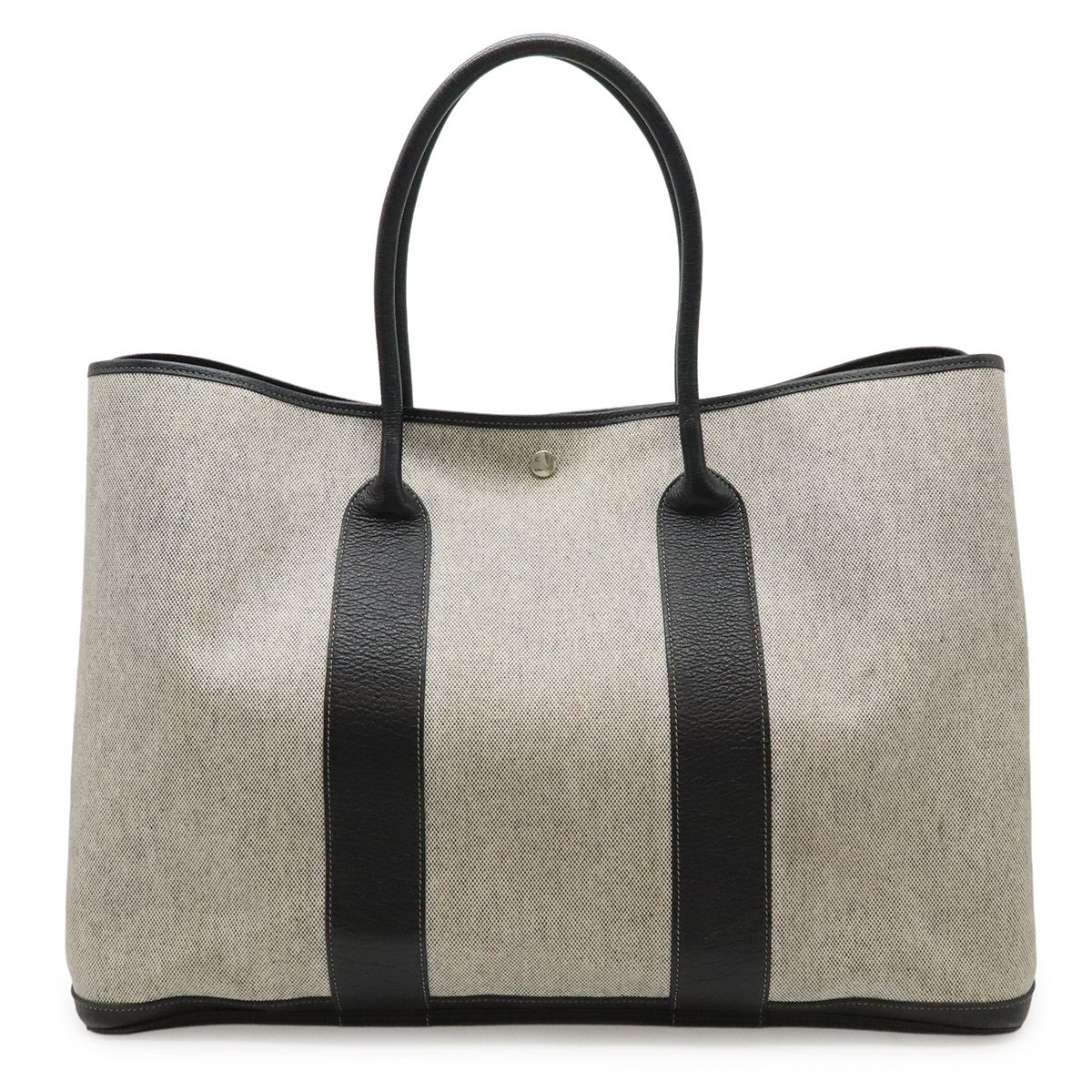 Hermes Garden Party PM Tote Shoulder Bag Toile Ash Canvas Black