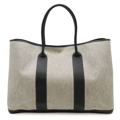Hermes Garden Party PM Tote Shoulder Bag Toile Ash Canvas Black