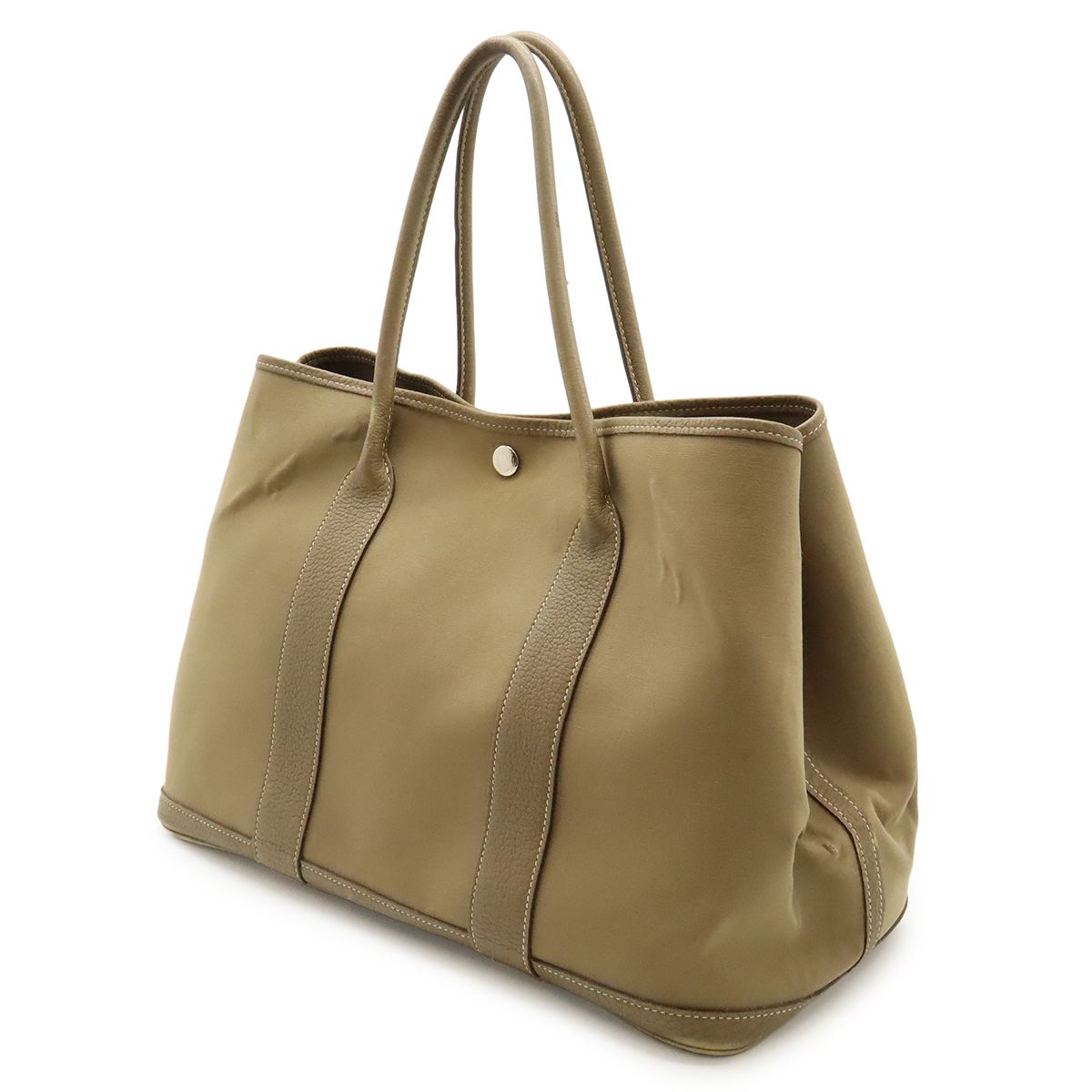 Hermes Garden Party PM Tote Toile Officier Canvas Brown Beige Silver — view 2