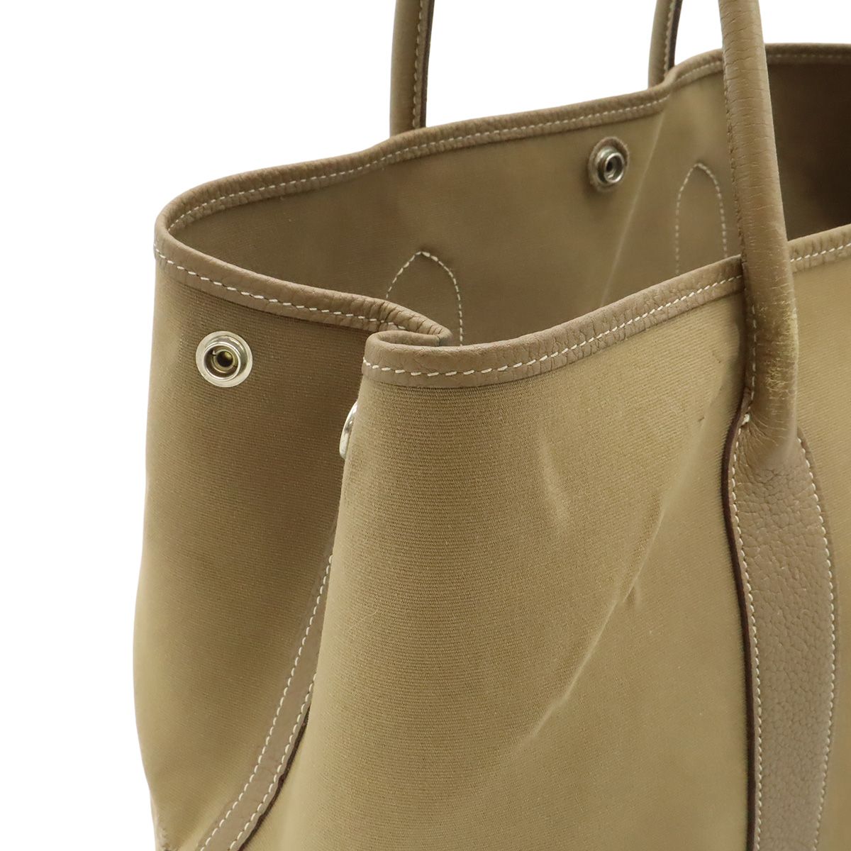 Hermes Garden Party PM Tote Toile Officier Canvas Brown Beige Silver — view 5