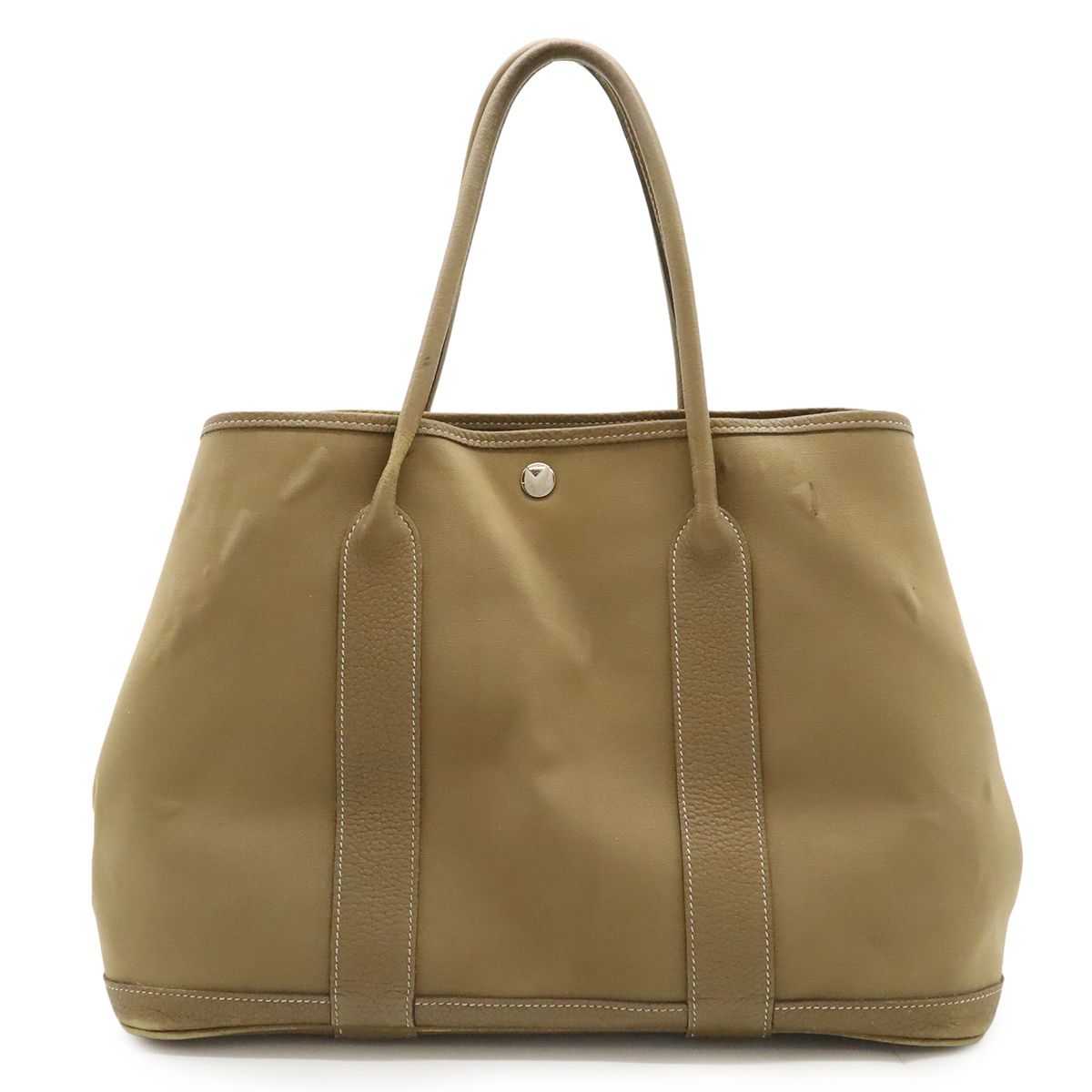Hermes Garden Party PM Tote Toile Officier Canvas Brown Beige Silver