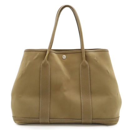Hermes Garden Party PM Tote Toile Officier Canvas Brown Beige Silver