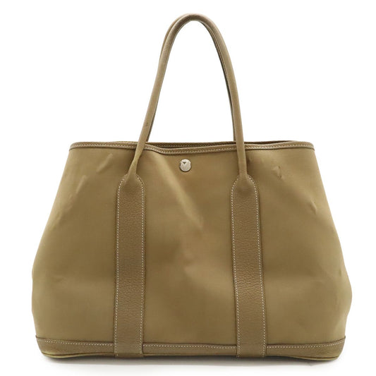 Hermes Garden Party PM Tote Toile Officier Canvas Brown Beige Silver