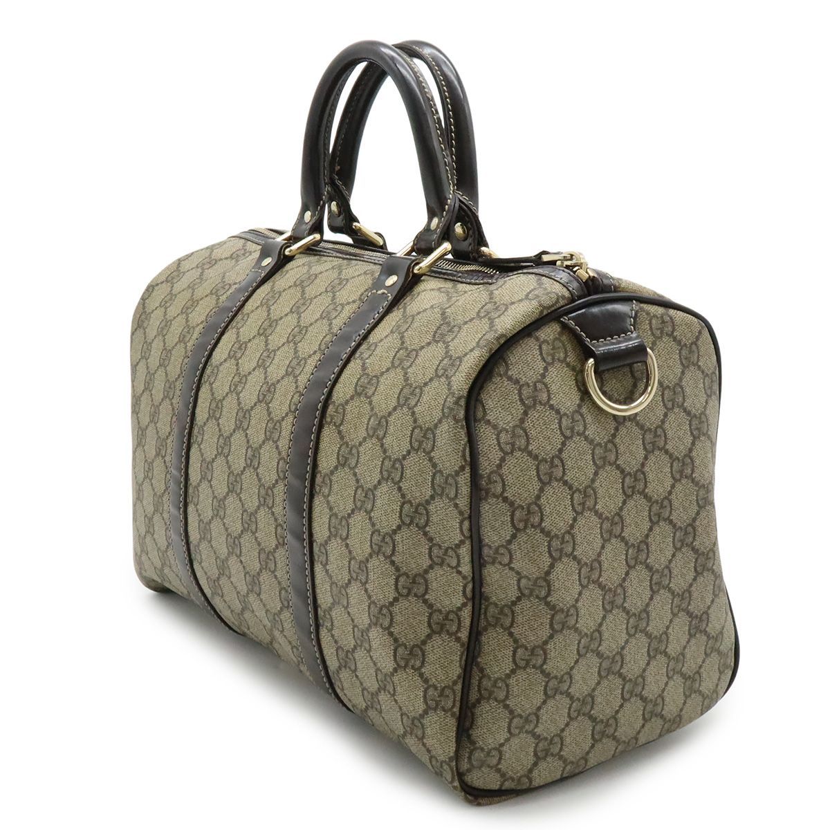 Gucci GG Supreme Mini Boston Bag Leather Khaki Beige Dark Brown Gold — view 2