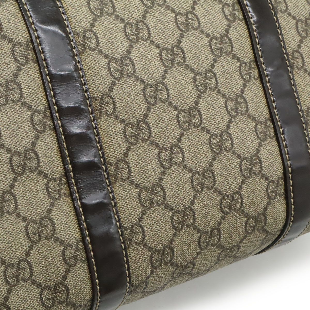 Gucci GG Supreme Mini Boston Bag Leather Khaki Beige Dark Brown Gold — view 9