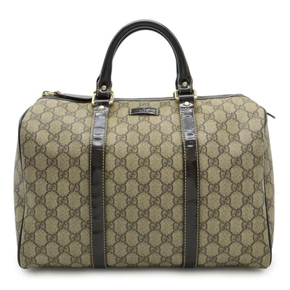 Gucci GG Supreme Mini Boston Bag Leather Khaki Beige Dark Brown Gold