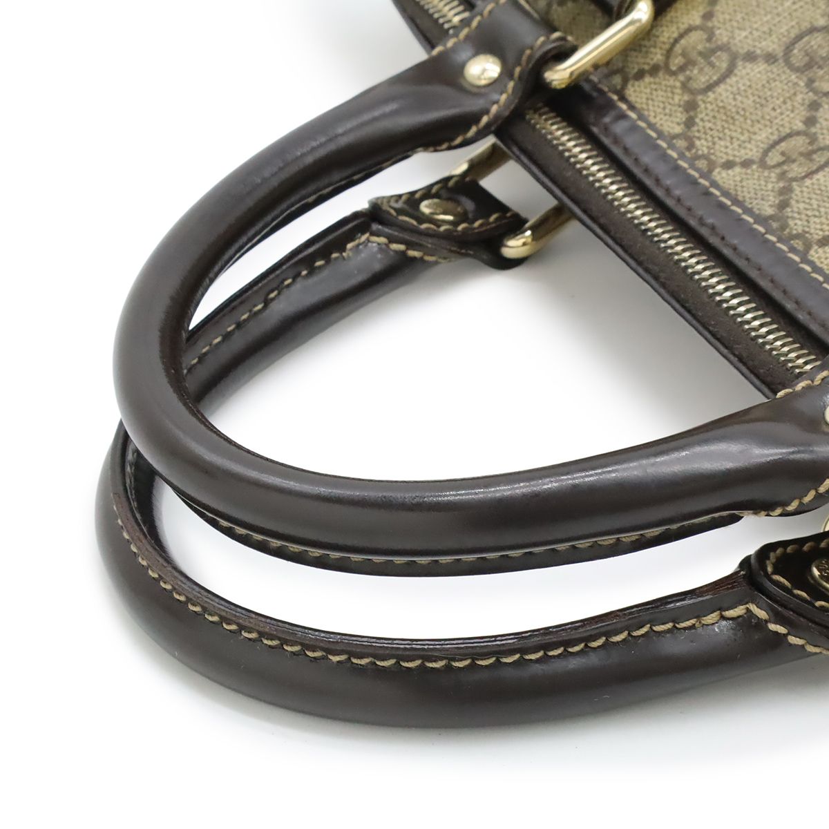 Gucci GG Supreme Mini Boston Bag Leather Khaki Beige Dark Brown Gold — view 5