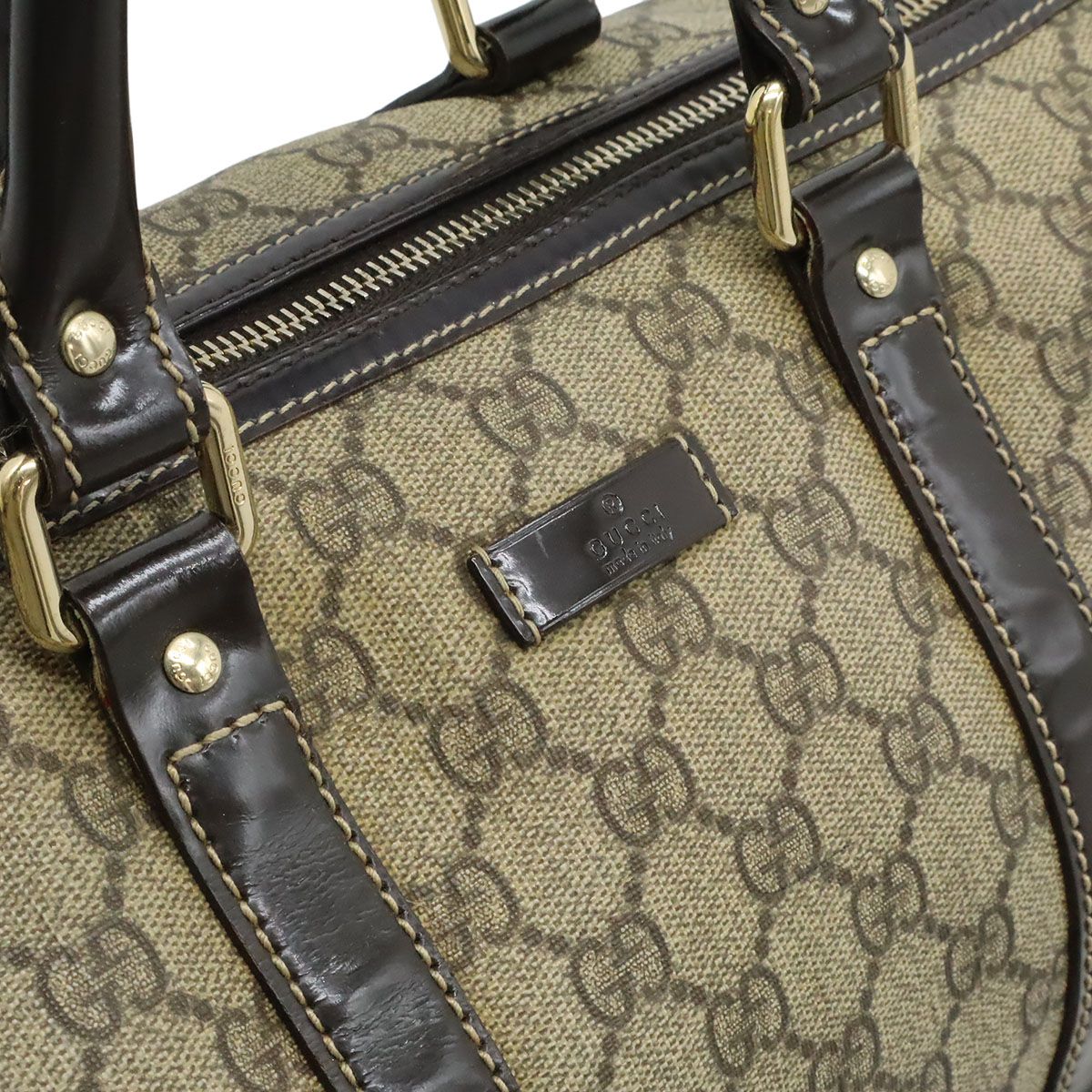Gucci GG Supreme Mini Boston Bag Leather Khaki Beige Dark Brown Gold — view 8