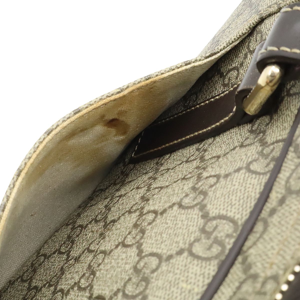 Gucci GG Supreme Business Briefcase Document Purse Leather Beige Dark Brown Gold — view 8