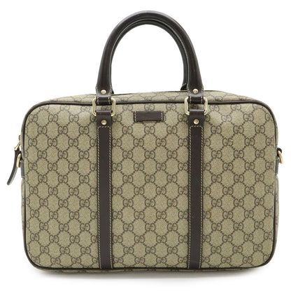 Gucci GG Supreme Business Briefcase Document Purse Leather Beige Dark Brown Gold