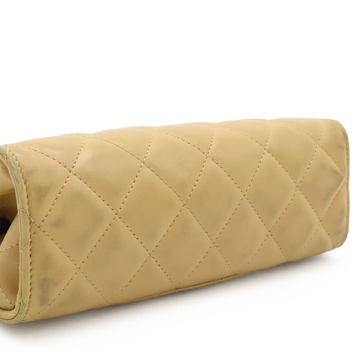 Chanel Quilted CC Logo Makeup Pouch Cosmetic Multi Case Lambskin Beige Silver — view 9