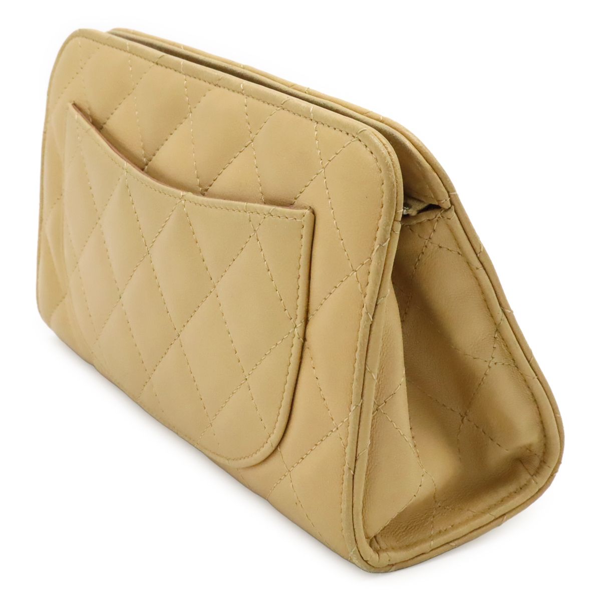Chanel Quilted CC Logo Makeup Pouch Cosmetic Multi Case Lambskin Beige Silver — view 2