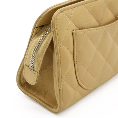 Chanel Quilted CC Logo Makeup Pouch Cosmetic Multi Case Lambskin Beige Silver — view 7