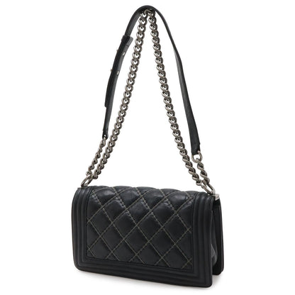 Chanel 25 CC Logo Bead Chain Shoulder Bag Leather Black Antique Silver — view 2