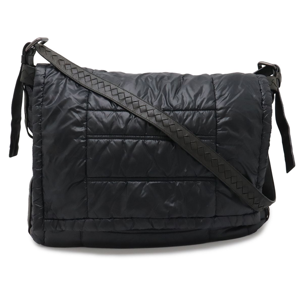 Bottega Veneta Spinner Shoulder Bag Nylon Leather Black