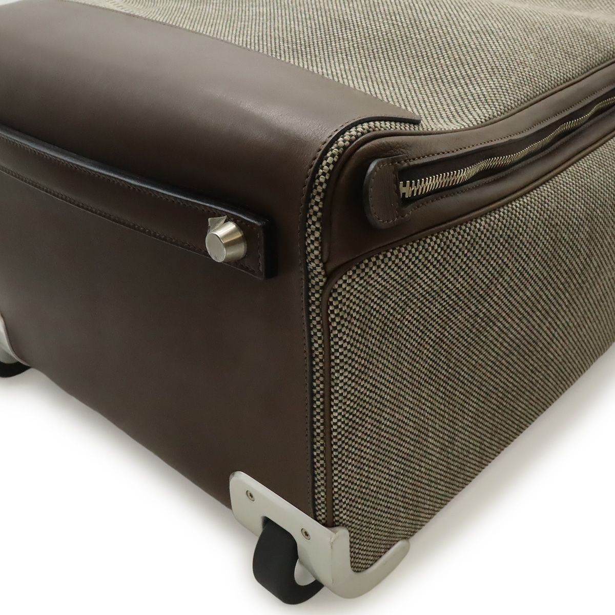 Hermes Carre Express Cabin Travel Bag Suitcase Bag Toile Ash Leather Brown — view 3
