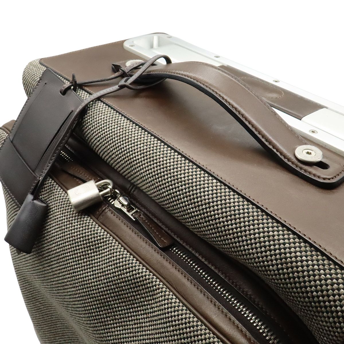 Hermes Carre Express Cabin Travel Bag Suitcase Bag Toile Ash Leather Brown — view 4