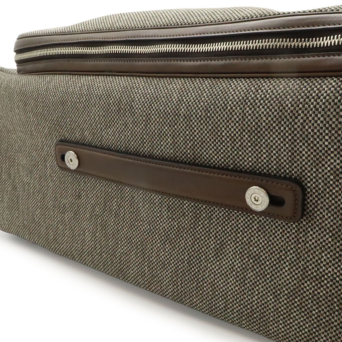 Hermes Carre Express Cabin Travel Bag Suitcase Bag Toile Ash Leather Brown — view 7