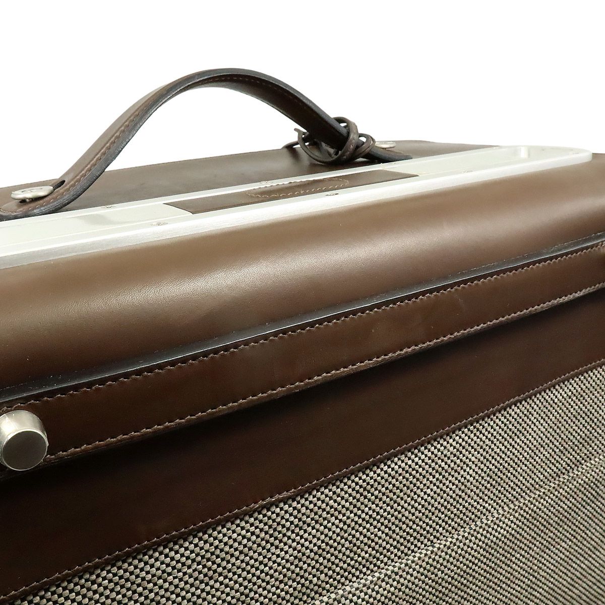 Hermes Carre Express Cabin Travel Bag Suitcase Bag Toile Ash Leather Brown — view 6