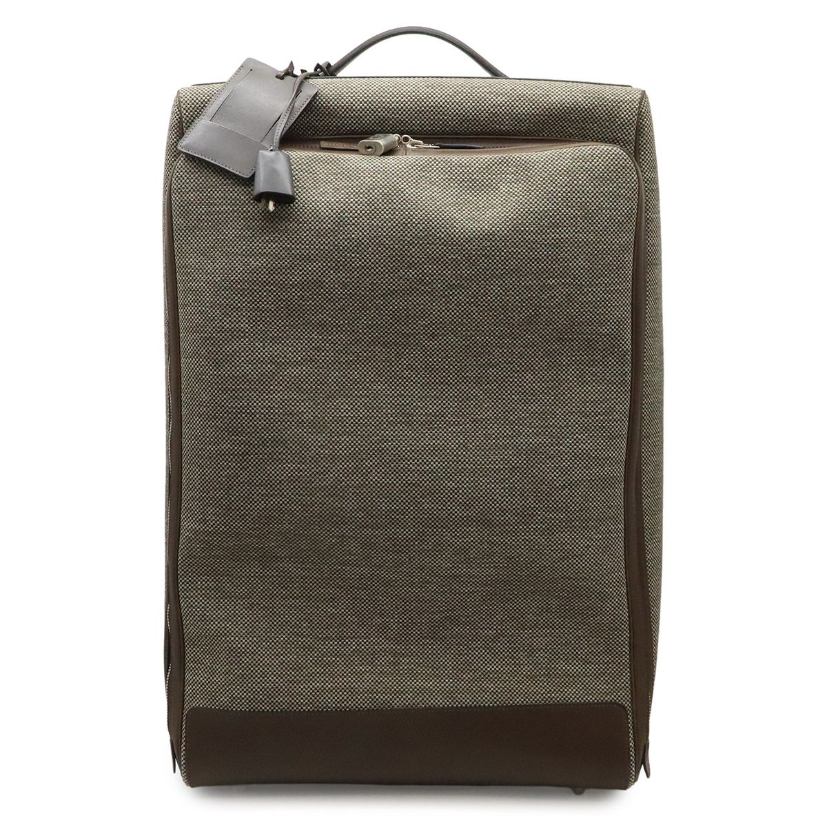 Hermes Carre Express Cabin Travel Bag Suitcase Bag Toile Ash Leather Brown