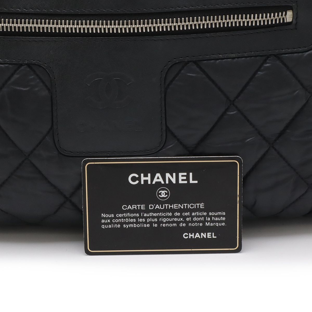 Chanel Coco Cocoon Small Tote Quilted Nylon Leather Black Silver — view 9